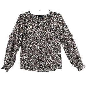 Saks Fifth Avenue Ditsy Floral V-Neck Blouse Size S Sheer Romantic Cottagecore
